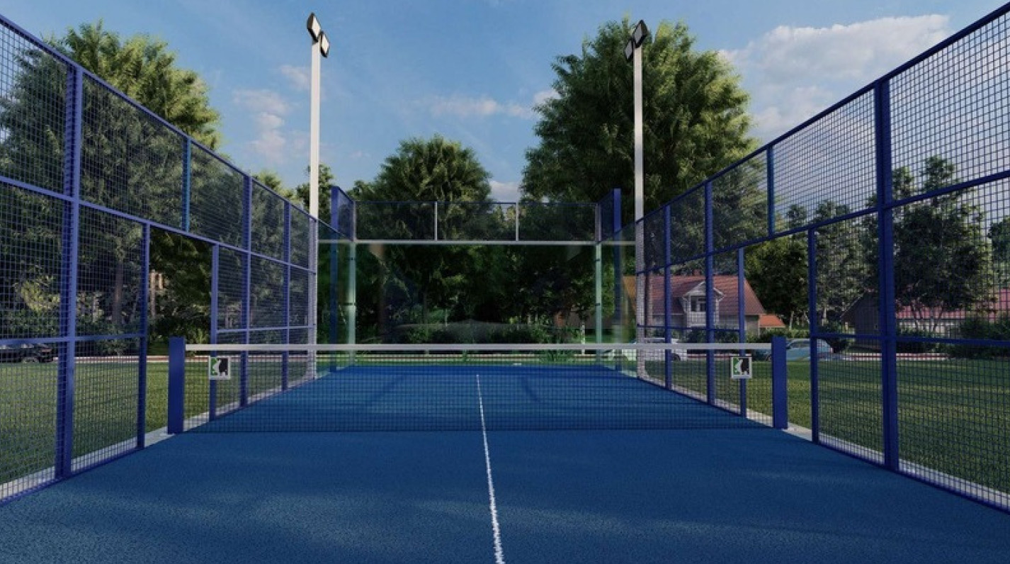 Terrain de padel en aluminium avec structure bleue Terrain de padel Panoramique Simple 3S SportSystemS